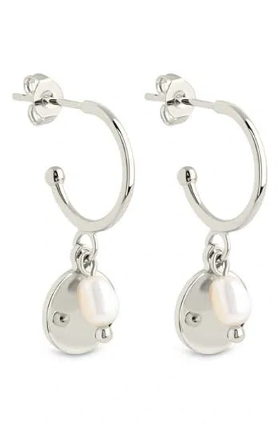 Sterling Forever Morgan Faux Pearl Hoop Earrings In Metallic