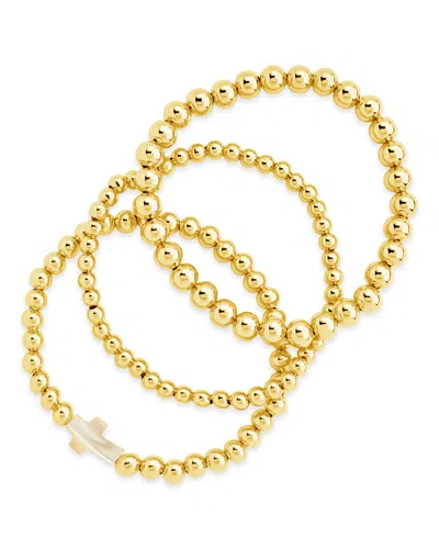 Sterling Forever Mother Of Pearl Cross Beaded Bracelet Set In Gold