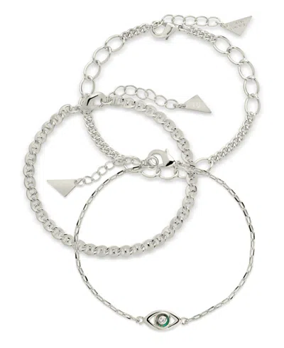 Sterling Forever Set Of 3 Chain Bracelets In Silver