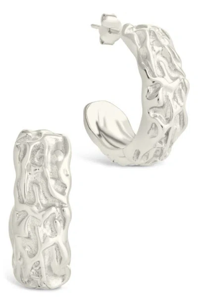 Sterling Forever Muna Ridged Hoop Earrings In White