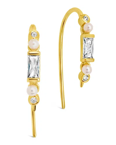 Sterling Forever Nadia Cubic Zirconia & Imitation Pearl Threader Earrings In Gold