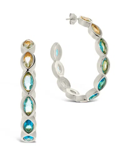 Sterling Forever Naomi Multicolored Cz Hoop Earrings In Silver
