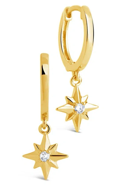 Sterling Forever Navy Charm Huggie Hoop Earrings In Gold