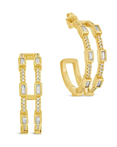Sterling Forever Neah Cz Station Hoop Earrings In Gold