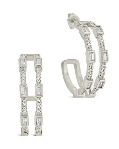Sterling Forever Neah Cz Station Hoop Earrings In Silver