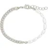 Sterling Forever Nell Curb Chain & Faux Pearl Beaded Bracelet In Metallic