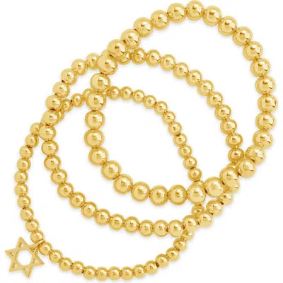 Sterling Forever 14k Plated Star Of David Set Bracelet In Gold