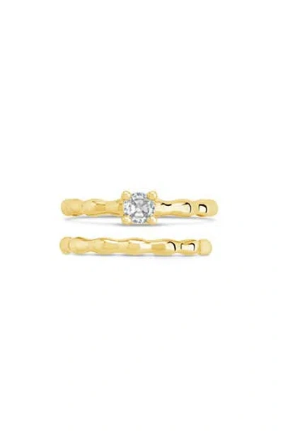 Sterling Forever Nicola Set Of 2 Cubic Zirconia Molten Band Rings In Gold