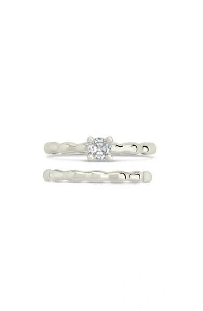 Sterling Forever Nicola Set Of 2 Cubic Zirconia Molten Band Rings In Silver