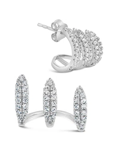 Sterling Forever Nicolette Cubic Zirconia Cuff Stud Earrings In Silver