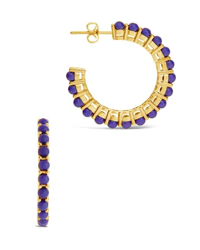 Sterling Forever Noella Beaded Hoop Earrings In Gold