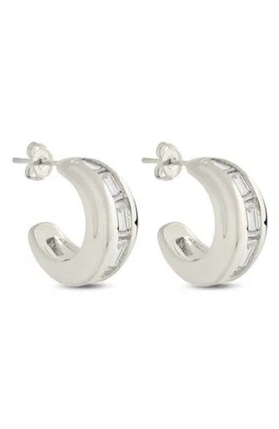 Sterling Forever Nola Cubic Zirconia Huggie Hoop Earrings In Metallic