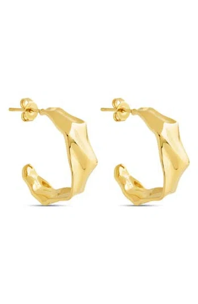 Sterling Forever Nolan Molten Crinckled Hoop Earrings In Gold