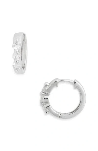 Sterling Forever Normani Cubic Zirconia Polished Huggie Hoop Earrings In Metallic