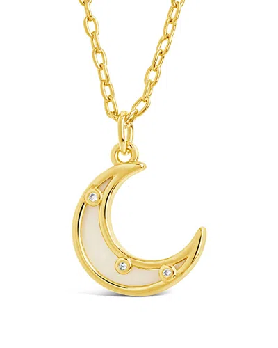 Sterling Forever Nuria Moonstone & Cz Moon Pendant Necklace In Gold