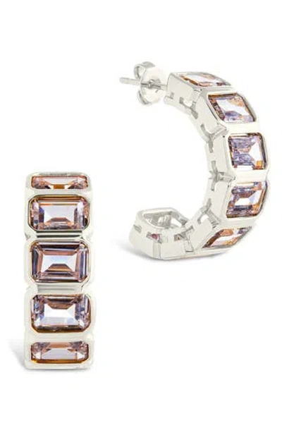 Sterling Forever Nyssa Baguette Cubic Zirconia Hoop Earrings In Metallic