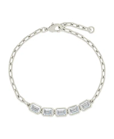 Sterling Forever Nyssa Bezel Cubic Zirconia Station Bracelet In Silver