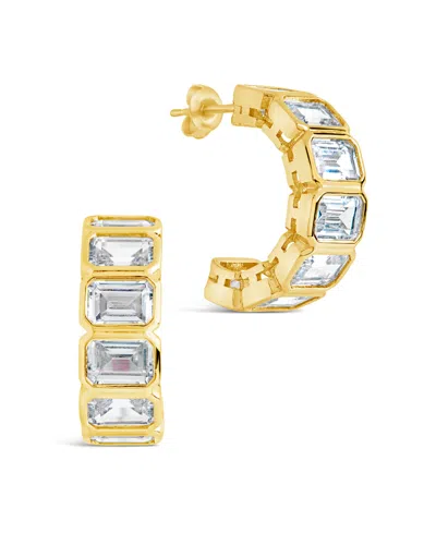 Sterling Forever Nyssa Bezel Cubic Zirconia Station Hoop Earrings In Gold
