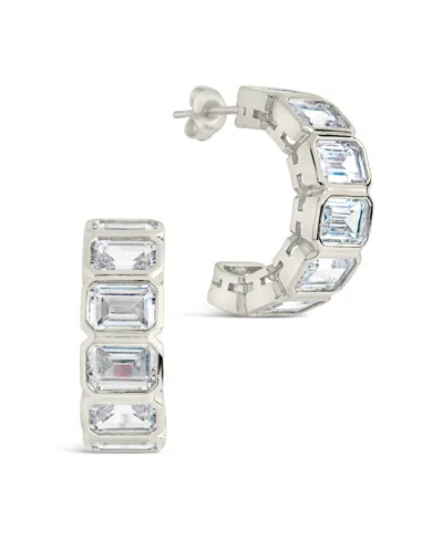 Sterling Forever Nyssa Bezel Cubic Zirconia Station Hoop Earrings In Silver