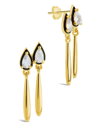 Sterling Forever Nyx Cz & Enamel Dangle Earrings In Gold
