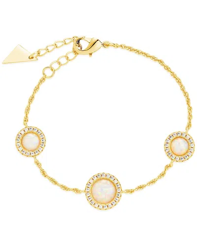 Sterling Forever Oasis Opal & Cz Stationed Bracelet In Gold