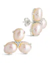 Sterling Forever Olive Cz Triple Pearl Stud Earrings In Silver