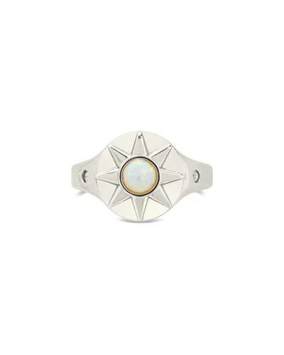 Sterling Forever Opal Cz Sunni Opal & Signet Ring In Metallic