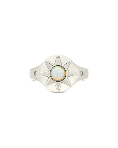 Sterling Forever Opal Cz Sunni Opal & Signet Ring