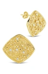 Sterling Forever Gold-tone Or Silver-tone Cubic Zirconia Detail Flower Pendant Ophelia Studs In Gold