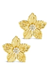 Sterling Forever Ottilia Cz & Cultured Pearl Flower Stud Earrings In Gold