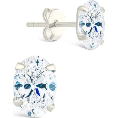 Sterling Forever Sterling Silver Oval Cut Prong Set Stud Earrings In Metallic