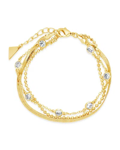 Sterling Forever Paisley Cz & Layered Chain Bracelet In Gold