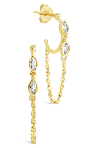 Sterling Forever Paisley Cz Chain Drop Hoop Earrings In Gold