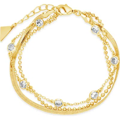 Sterling Forever Paisley Cz Layered Chain Bracelet In Gold