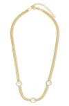 Sterling Forever 14k Plated 10mm Pearl Pamela Stationed Herringbone Necklace
