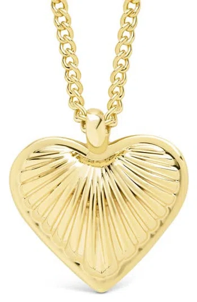 Sterling Forever Patricia Ribbed Heart Pendant Necklace In Gold