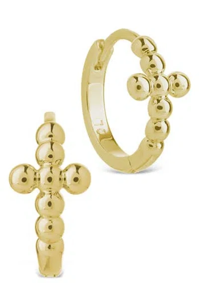 Sterling Forever Patrycja Beaded Cross Hoop Earrings In Gold