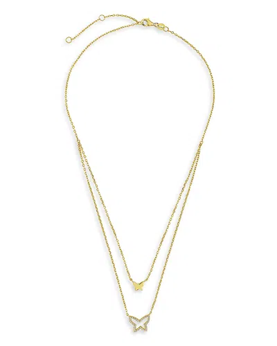 Sterling Forever Pave Butterfly Layered Pendant Necklace, 16-18 In Gold