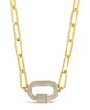 Sterling Forever Pave Cubic Zirconia Carabiner Linked Lock Necklace In Gold