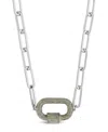 Sterling Forever Pave Cubic Zirconia Carabiner Linked Lock Necklace In Silver