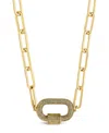 Sterling Forever Pave Cubic Zirconia Carabiner Linked Lock Necklace In Gold