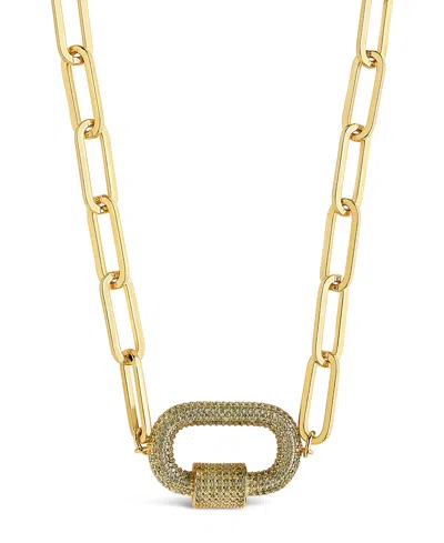 Sterling Forever Pave Cubic Zirconia Carabiner Linked Lock Necklace In Gold