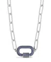 Sterling Forever Rhodium Plated Cz Carabiner Necklace In Silver,blue