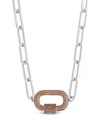 Sterling Forever Pave Cz Carabiner Linked Lock Necklace In Silver,red