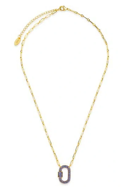 Sterling Forever Pavé Cubic Zirconia Carabiner Lock Pendant Necklace In Gold