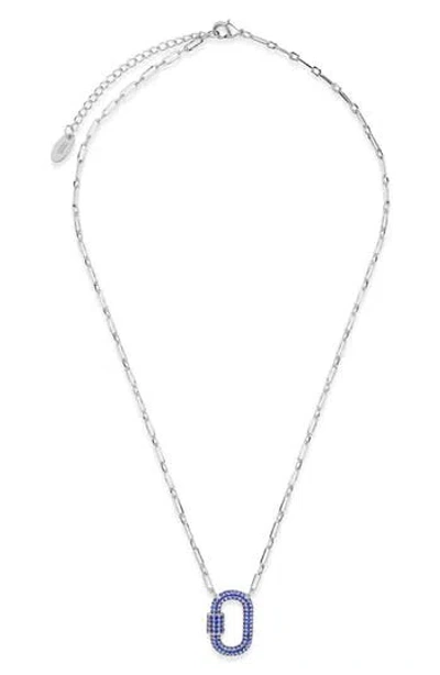 Sterling Forever Pavé Cubic Zirconia Carabiner Lock Pendant Necklace In Silver
