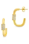 Sterling Forever Pavé Cubic Zirconia Oval Carabiner Hoop Earrings In Gold