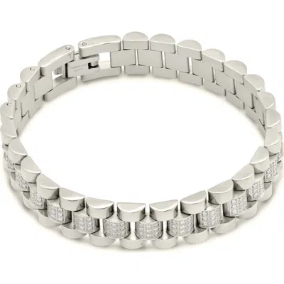 Sterling Forever Pavé Cubic Zirconia Watchband Chain Bracelet