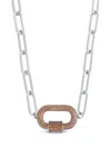 Sterling Forever Pave Cz Carabiner Linked Lock Necklace In Red