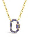 Sterling Forever Pave Cubic Zirconia Carabiner Lock Necklace In Blue